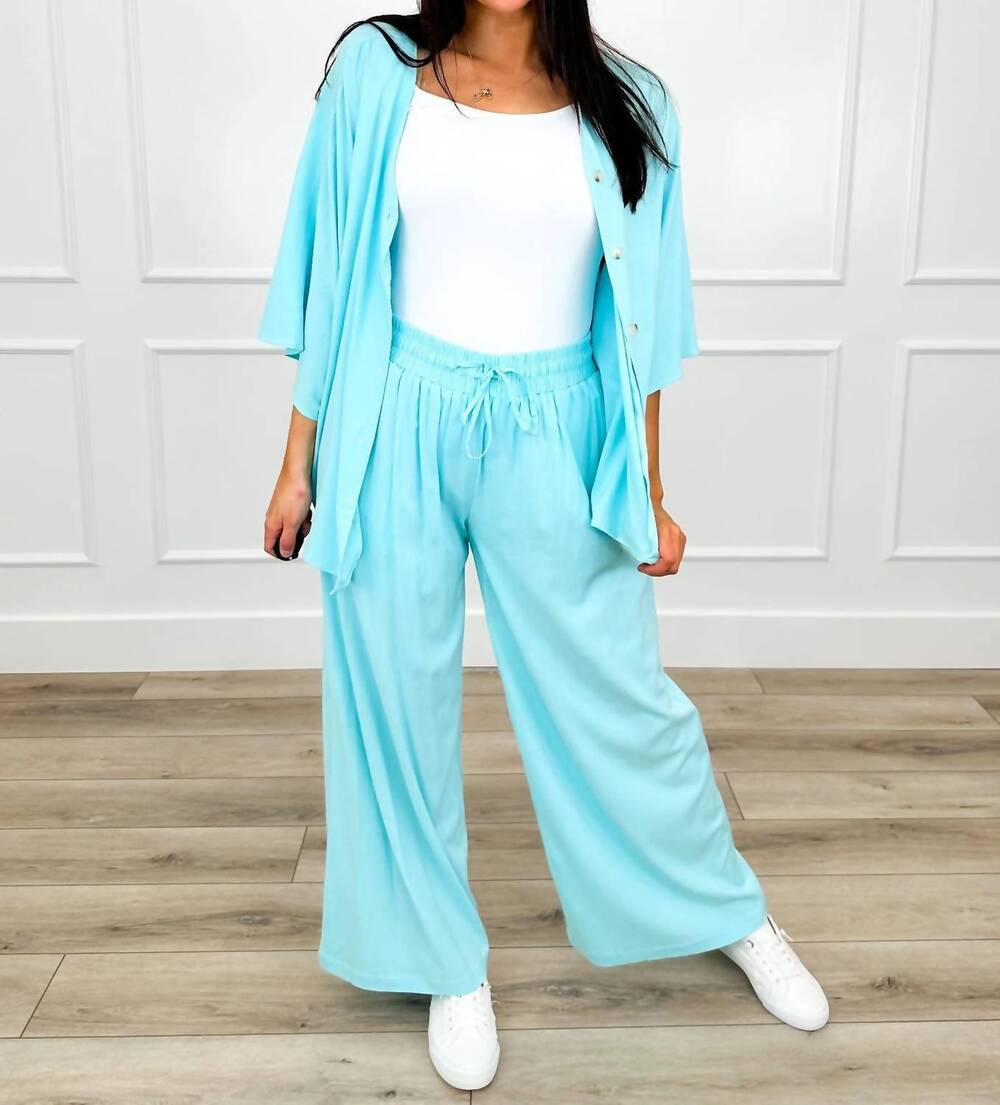 NEW DEAR SCARLETT daze high-rise rayon blend wide leg pant set in blue